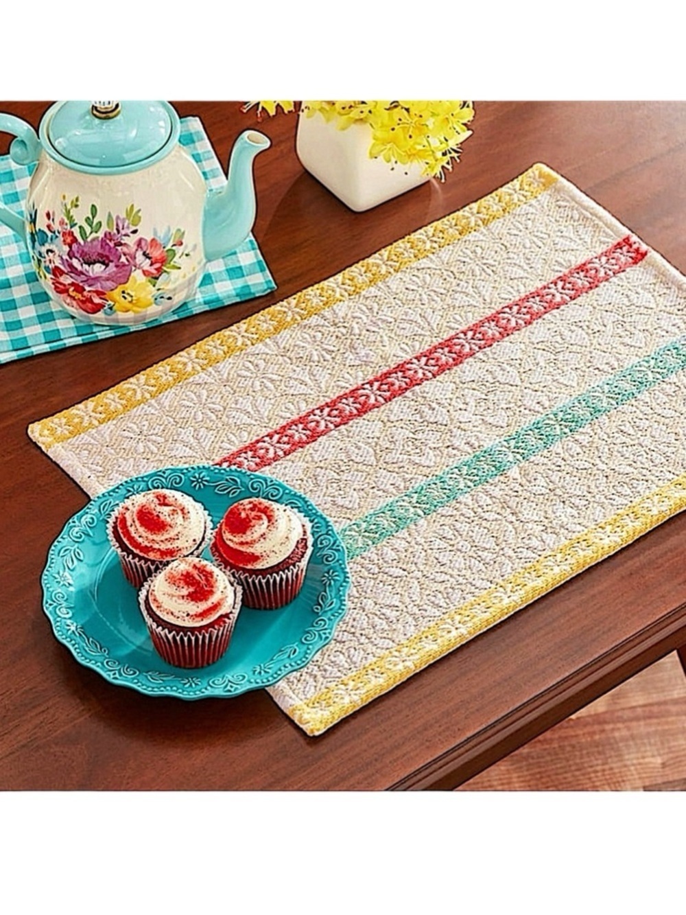 The Pioneer Woman Multi Stripe Fabric Placemats Farmhouse Rectangle 4 Piece Set